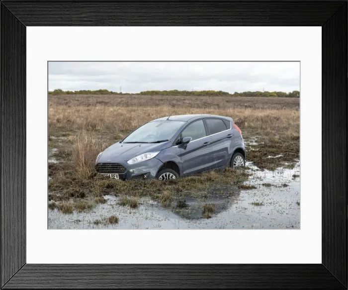 Framed Print : Ford Fiesta accident in New Forest, 2020. Creator: Tim Woodcock Framed Print : Ford Fiesta accident in New Forest, 2020. Creator: Tim Woodcock