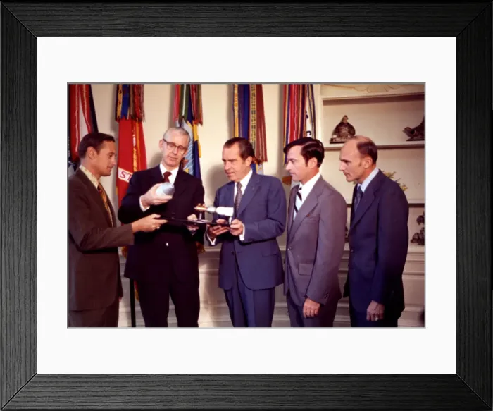 Framed Print : President Nixon with Dr. James Fletcher and Apollo 16 Astronauts, 1972. Creator: NASA Framed Print : President Nixon with Dr. James Fletcher and Apollo 16 Astronauts, 1972. Creator: NASA