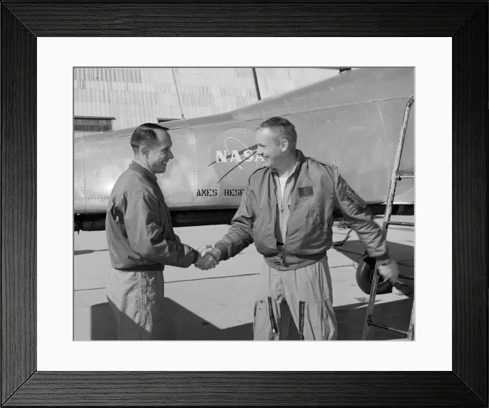 Framed Print : Fred Drinkwater congratulating Neil Armstrong, California, USA, February 1964 Framed Print : Fred Drinkwater congratulating Neil Armstrong, California, USA, February 1964