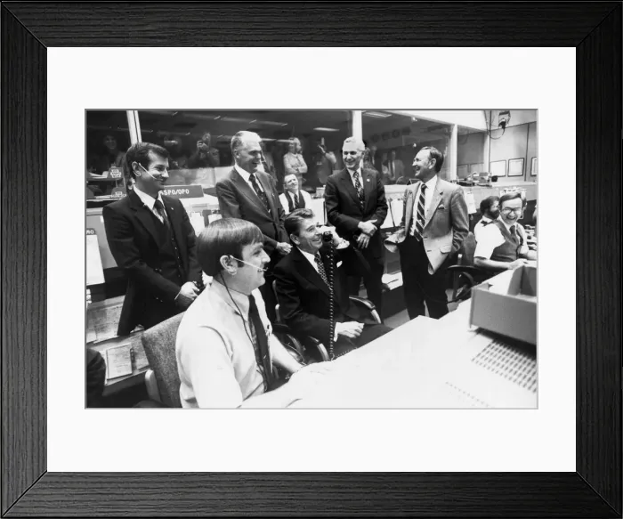 Framed Print : President Reagan at Mission Control, Houston, 1981. Creator: NASA Framed Print : President Reagan at Mission Control, Houston, 1981. Creator: NASA