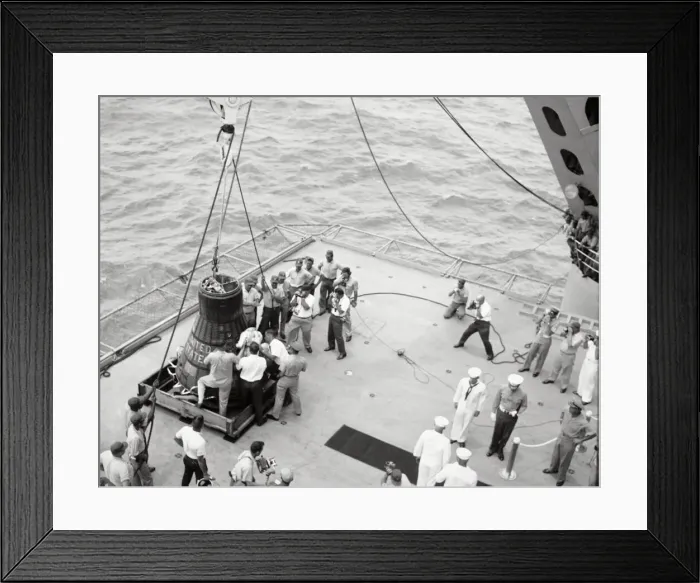 Framed Print : Gordon Cooper and capsule on deck, Pacific Ocean, 1963. Creator: NASA