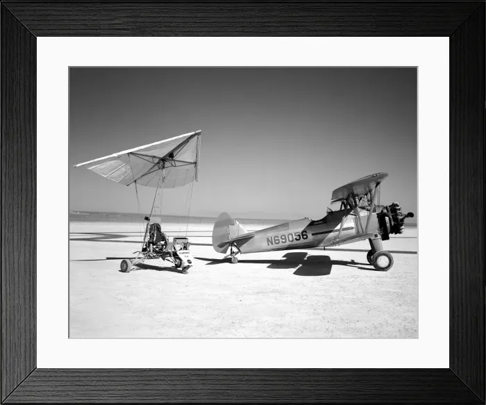 Framed Print : Paresev 1-A on lakebed with tow plane, USA, 1962. Creator: NASA Framed Print : Paresev 1-A on lakebed with tow plane, USA, 1962. Creator: NASA