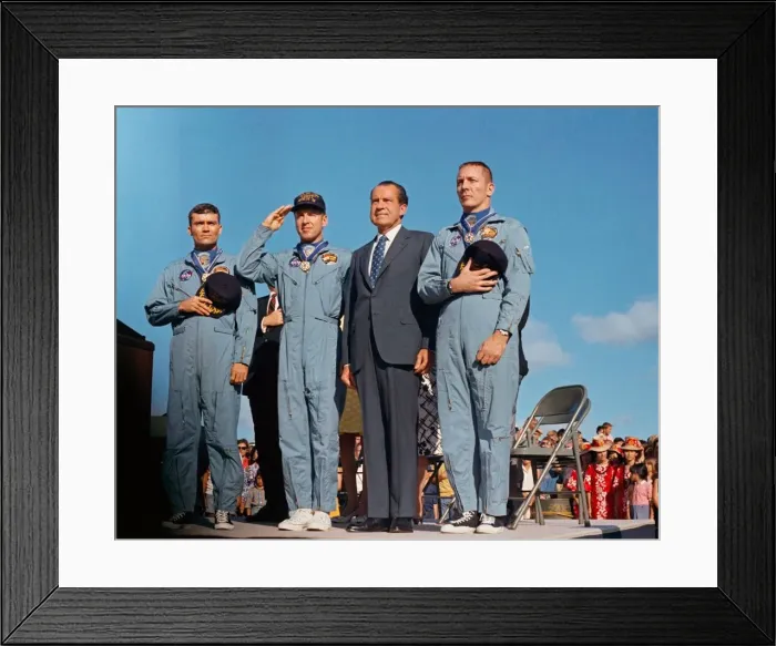 Framed Print : President Nixon and Apollo 13 crewmen at Hickam Air Force Base, Hawaii, USA Framed Print : President Nixon and Apollo 13 crewmen at Hickam Air Force Base, Hawaii, USA