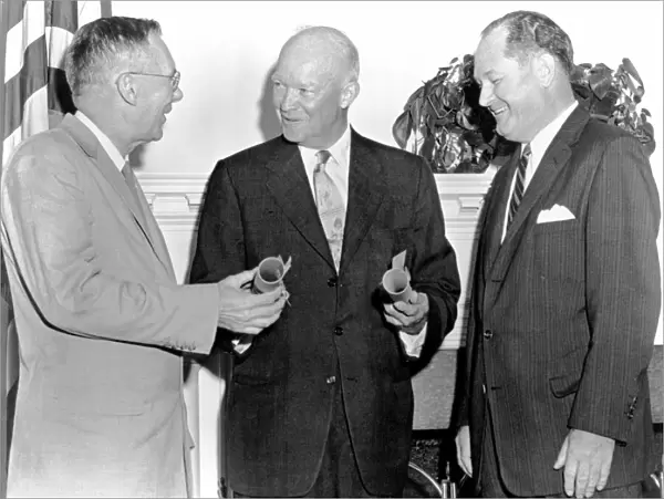 President Eisenhower with Hugh Dryden and T. Keith Glennan, August 19, USA, 1958