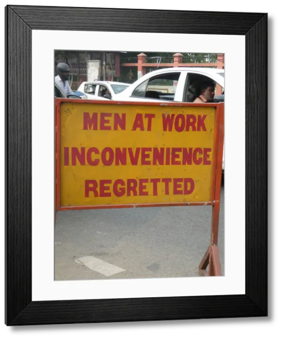 Framed Print : Men at work road sign in India, 2019. Creator: Unknown Framed Print : Men at work road sign in India, 2019. Creator: Unknown