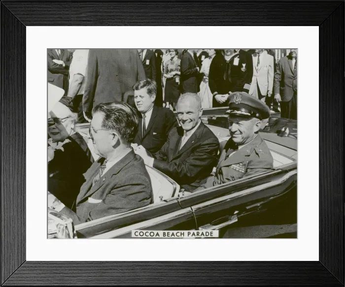 Framed Print : President John F. Kennedy, John Glenn and General Davis in Cocoa Beach Parade, 1962 Framed Print : President John F. Kennedy, John Glenn and General Davis in Cocoa Beach Parade, 1962