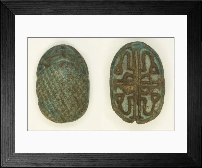 Framed Print : Scaraboid: Face Motif on Top, Floral Designs on Base, Egypt, Second Intermediate Period Framed Print : Scaraboid: Face Motif on Top, Floral Designs on Base, Egypt, Second Intermediate Period