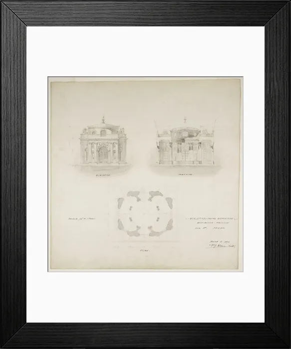 Framed Print : Worlds Colombian Exposition Chocolate-Menier Pavilion, Chicago, Plan, Elevation Framed Print : Worlds Colombian Exposition Chocolate-Menier Pavilion, Chicago, Plan, Elevation