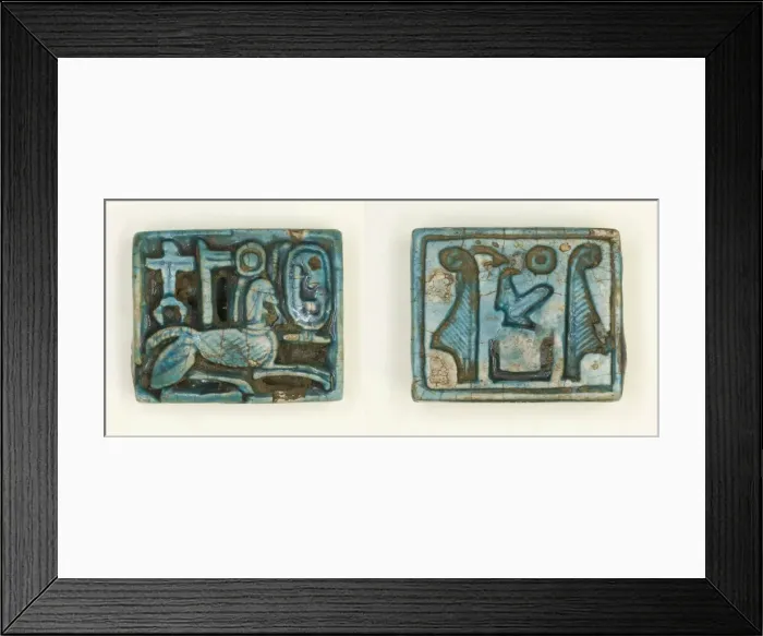 Framed Print : Plaque: Sphinx with Cartouche / Maatkare Flanked by Feathers, Egypt, New Kingdom Framed Print : Plaque: Sphinx with Cartouche / Maatkare Flanked by Feathers, Egypt, New Kingdom