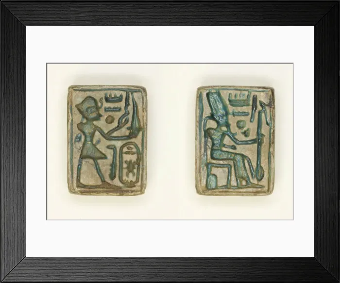 Framed Print : Plaque: Amenhotep II Offers Incense / Amun-Re Seated on Throne, Egypt, New Kingdom, Dynasty Framed Print : Plaque: Amenhotep II Offers Incense / Amun-Re Seated on Throne, Egypt, New Kingdom, Dynasty
