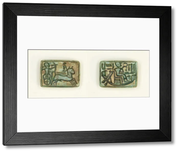 Framed Print : Plaque: King in Chariot Shoots Enemy / King Seated in the Barque of Amun, Egypt Framed Print : Plaque: King in Chariot Shoots Enemy / King Seated in the Barque of Amun, Egypt