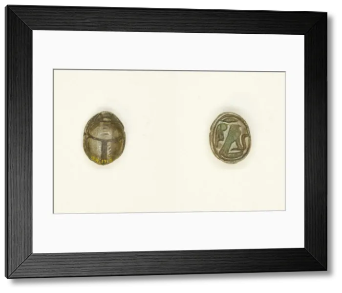 Framed Print : Scarab: Falcon with Cobra and Ma at Feather, Egypt, Middle Kingdom-New Kingdom