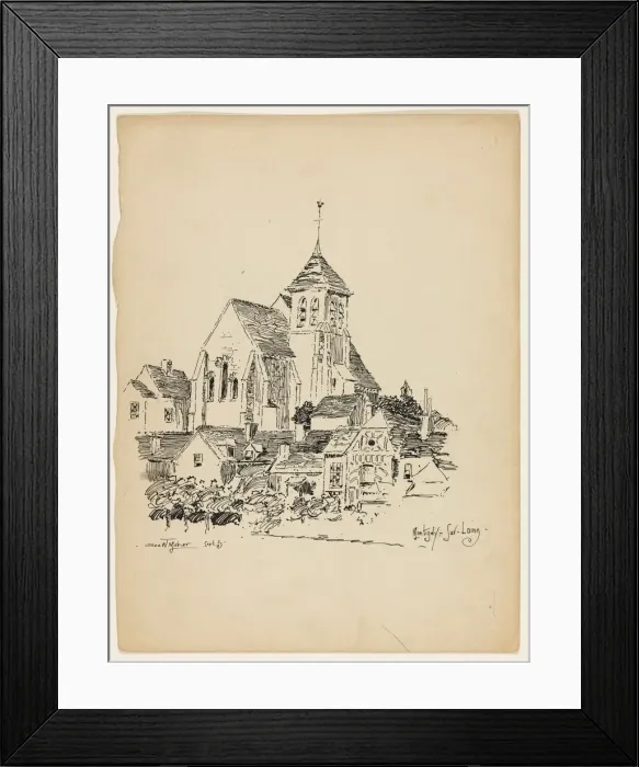 Framed Print : Church at Montigny-Sur-Loing, France, Travel Sketch, 1891 Framed Print : Church at Montigny-Sur-Loing, France, Travel Sketch, 1891