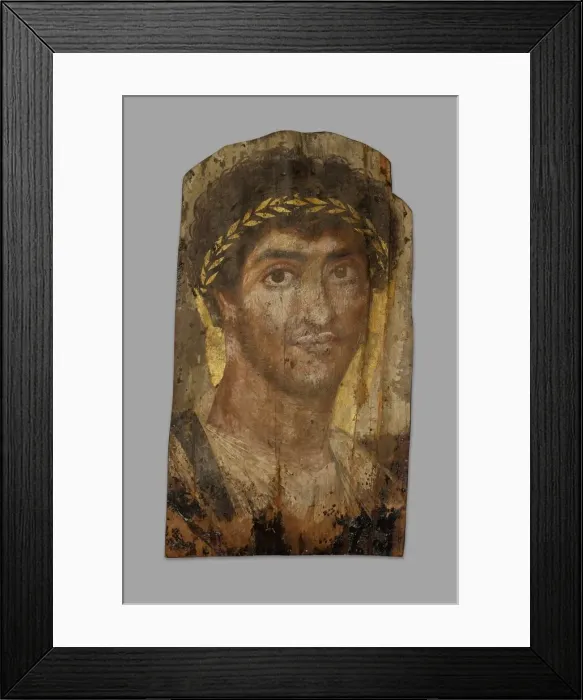 Framed Print : Mummy Portrait of a Man Wearing a Laurel Wreath, Fayum, Early to mid-2nd century Framed Print : Mummy Portrait of a Man Wearing a Laurel Wreath, Fayum, Early to mid-2nd century