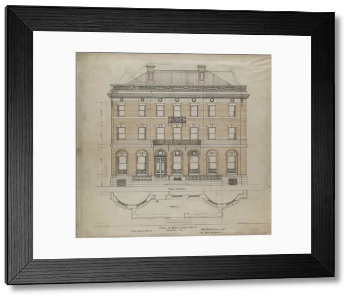 Framed Print : Bryan Lathrop House, Chicago, Illinois, Front Elevation and Terrace Plan, 1892 Framed Print : Bryan Lathrop House, Chicago, Illinois, Front Elevation and Terrace Plan, 1892