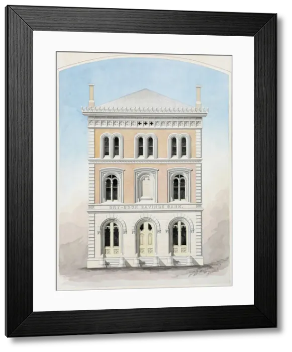 Framed Print : Dry Dock Savings Bank, New York City, New York, Competition Design Drawing, 1858 Framed Print : Dry Dock Savings Bank, New York City, New York, Competition Design Drawing, 1858
