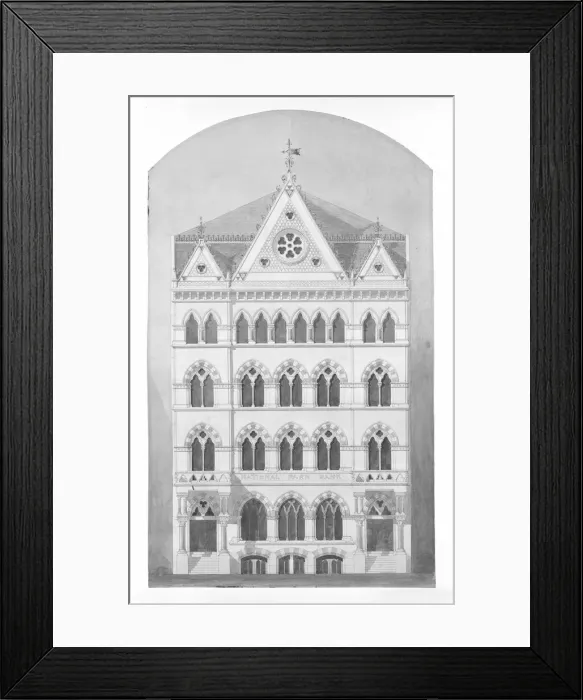 Framed Print : National Park Bank, New York City, New York, Competition Design Drawing, c. 1866 Framed Print : National Park Bank, New York City, New York, Competition Design Drawing, c. 1866