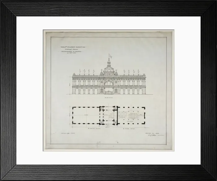 Framed Print : Worlds Colombian Exposition 64th Street Entrance, Chicago, Illinois, Plan and Elevation Framed Print : Worlds Colombian Exposition 64th Street Entrance, Chicago, Illinois, Plan and Elevation