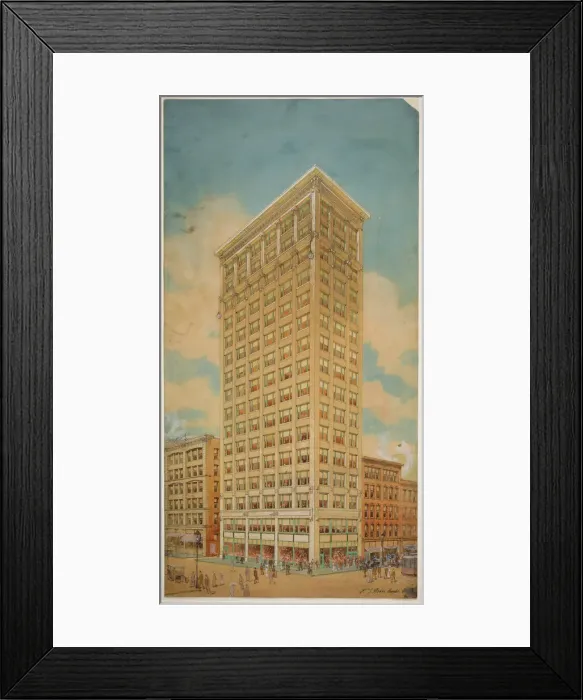 Framed Print : Prairie School Skyscraper, Chicago, Illinois, Perspective, 1910 Framed Print : Prairie School Skyscraper, Chicago, Illinois, Perspective, 1910