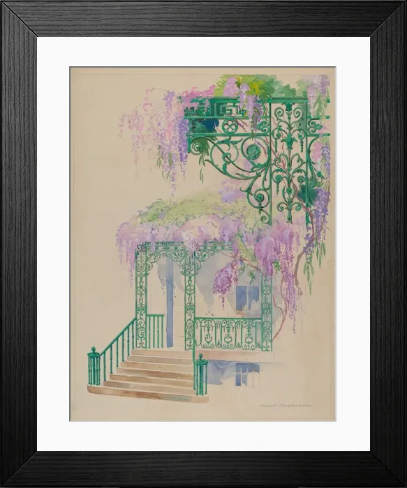 Framed Print : Cast Iron Porch Railing, c. 1936. Creator: Gilbert Sackerman Framed Print : Cast Iron Porch Railing, c. 1936. Creator: Gilbert Sackerman