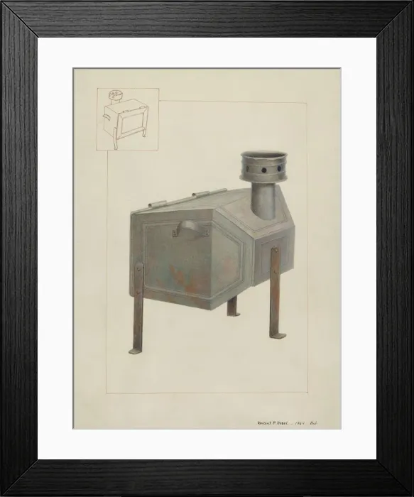 Framed Print : Tin Stove, c. 1937. Creator: Vincent P. Rosel Framed Print : Tin Stove, c. 1937. Creator: Vincent P. Rosel