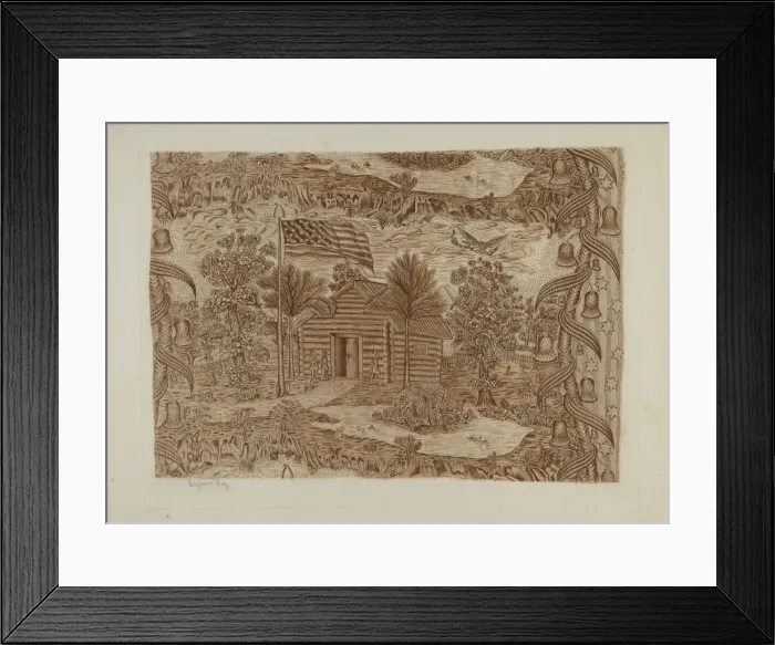 Framed Print : Historic Printed Textile, c. 1940. Creator: Suzanne Roy Framed Print : Historic Printed Textile, c. 1940. Creator: Suzanne Roy