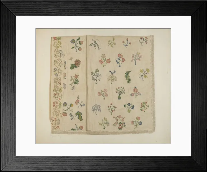 Framed Print : Crewel Embroidered Bedspread, c. 1941. Creator: Suzanne Roy Framed Print : Crewel Embroidered Bedspread, c. 1941. Creator: Suzanne Roy
