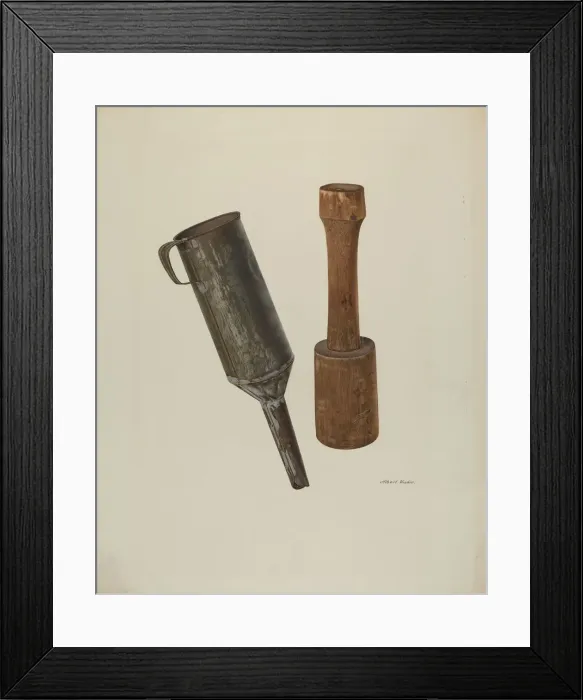 Framed Print : Sausage Stuffer and Funnel, 1940. Creator: Albert Rudin Framed Print : Sausage Stuffer and Funnel, 1940. Creator: Albert Rudin