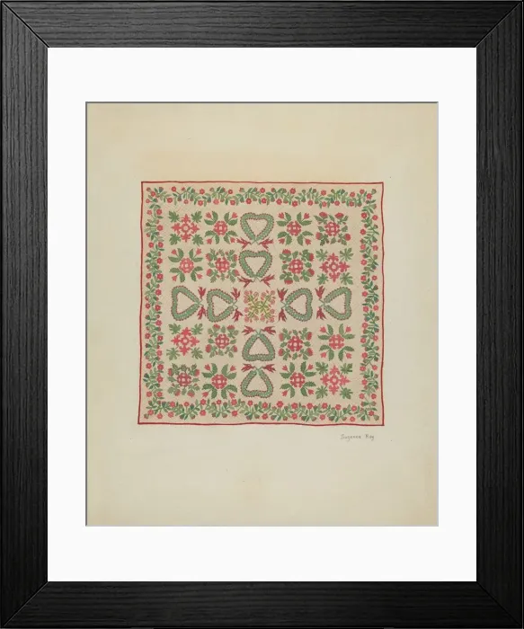 Framed Print : Applique Quilt, c. 1936. Creator: Suzanne Roy Framed Print : Applique Quilt, c. 1936. Creator: Suzanne Roy