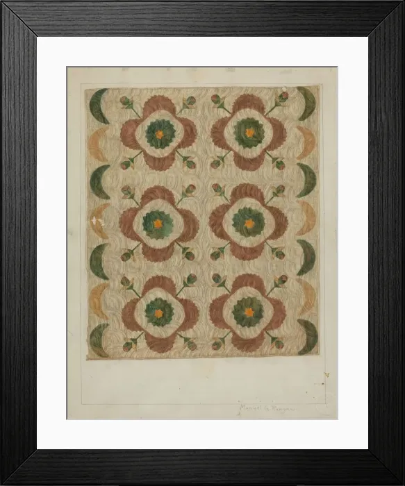 Framed Print : Applique and Quilted Coverlet, 1935 / 1942. Creator: Manuel G. Runyan Framed Print : Applique and Quilted Coverlet, 1935 / 1942. Creator: Manuel G. Runyan