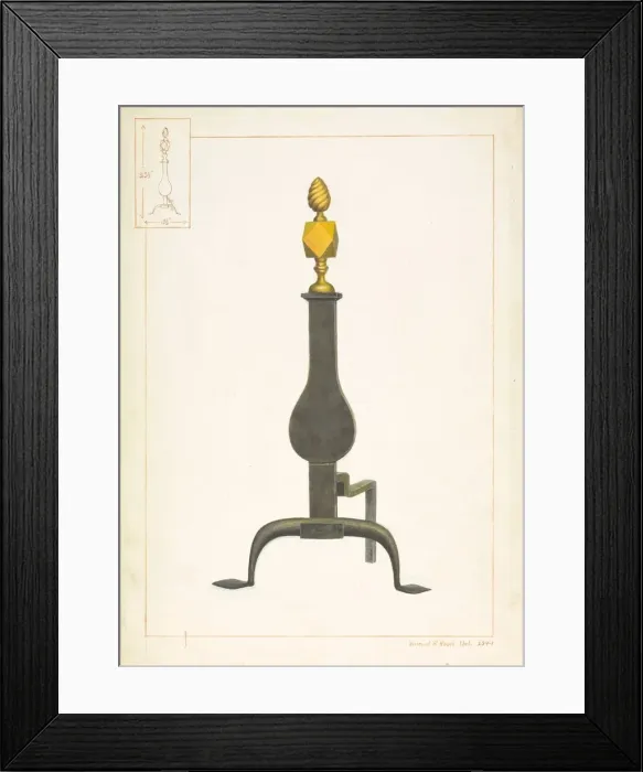 Framed Print : Cast Iron and Brass Andiron, c. 1938. Creator: Vincent P. Rosel Framed Print : Cast Iron and Brass Andiron, c. 1938. Creator: Vincent P. Rosel