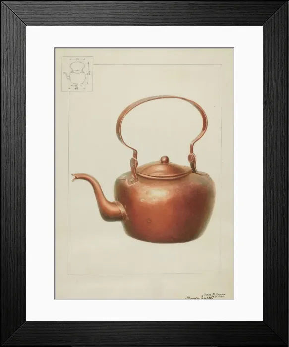 Framed Print : Copper Kettle with Spout, c. 1936. Creators: Gordon Saltar, James M. Lawson Framed Print : Copper Kettle with Spout, c. 1936. Creators: Gordon Saltar, James M. Lawson