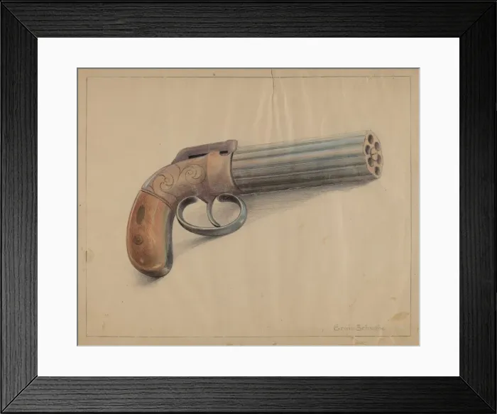 Framed Print : Revolving Pistol, c. 1936. Creator: Erwin Schwabe Framed Print : Revolving Pistol, c. 1936. Creator: Erwin Schwabe