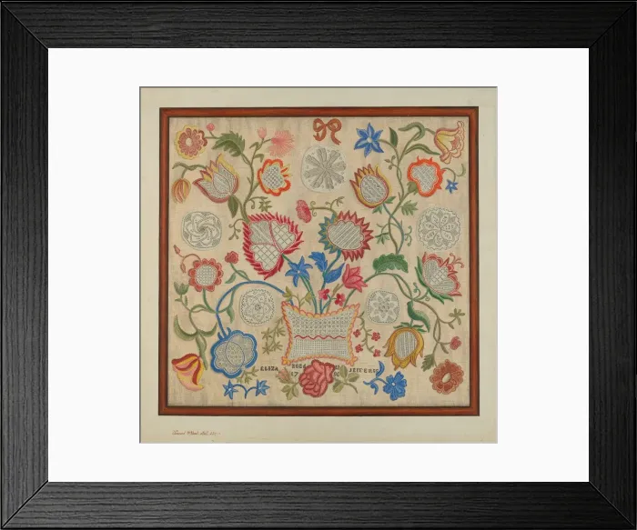 Framed Print : Embroidered Sampler, c. 1937. Creator: Vincent P. Rosel Framed Print : Embroidered Sampler, c. 1937. Creator: Vincent P. Rosel