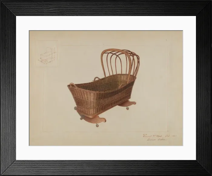 Framed Print : Wicker Cradle, c. 1937. Creator: Vincent P. Rosel Framed Print : Wicker Cradle, c. 1937. Creator: Vincent P. Rosel