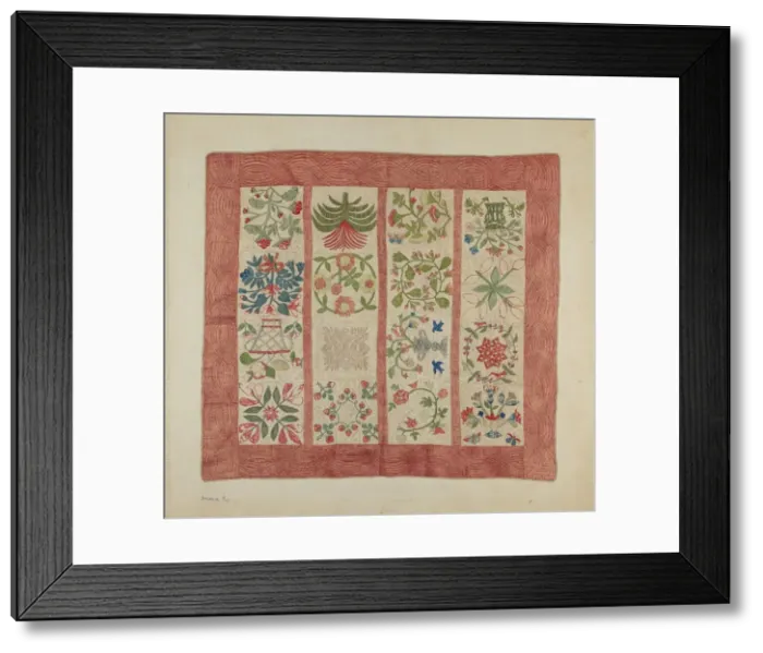 Framed Print : Appliqued Bedspread, c. 1938. Creator: Suzanne Roy Framed Print : Appliqued Bedspread, c. 1938. Creator: Suzanne Roy