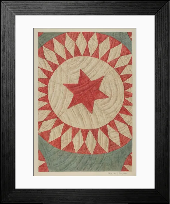 Framed Print : Star & Ring Quilt, c. 1938. Creator: Manuel G. Runyan Framed Print : Star & Ring Quilt, c. 1938. Creator: Manuel G. Runyan