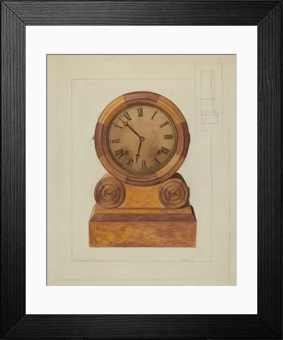 Framed Print : Shelf Clock, c. 1937. Creator: Manuel G. Runyan Framed Print : Shelf Clock, c. 1937. Creator: Manuel G. Runyan