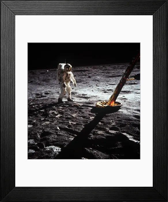 Framed Print : Buzz Aldrin by the leg of the Lunar Module, Apollo II mission, July 1969 Framed Print : Buzz Aldrin by the leg of the Lunar Module, Apollo II mission, July 1969