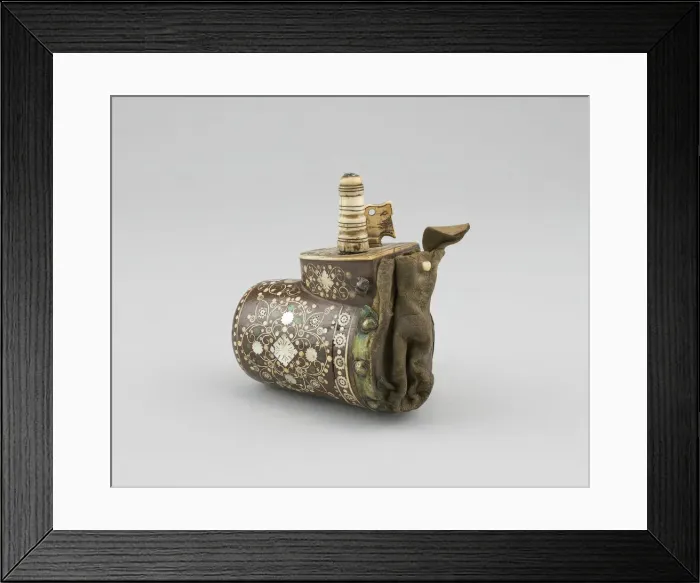 Framed Print : Powder Flask with Bullet Pouch, Central Europe, mid-17th century. Creator: Unknown Framed Print : Powder Flask with Bullet Pouch, Central Europe, mid-17th century. Creator: Unknown