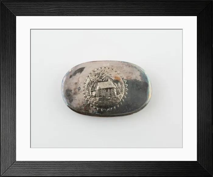 Framed Print : Tobacco Box with Log Cabin (Symbolic of William Henry Harrison Campaign), Birmingham, c Framed Print : Tobacco Box with Log Cabin (Symbolic of William Henry Harrison Campaign), Birmingham, c
