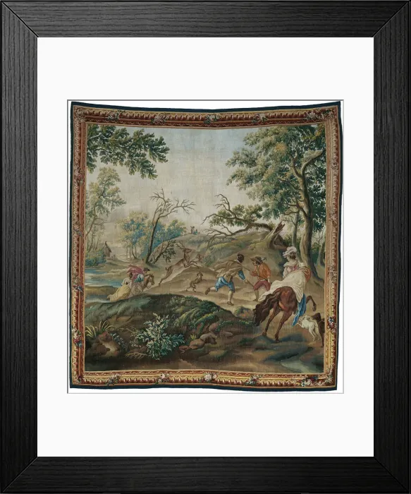Framed Print : The Stag Hunt, from Pastoral Hunting Scenes, Aubusson, c. 1775. Creator: Unknown Framed Print : The Stag Hunt, from Pastoral Hunting Scenes, Aubusson, c. 1775. Creator: Unknown