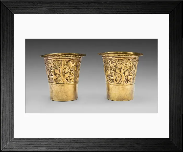 Framed Print : Pair of Beakers Depicting Birds in a Cornfield, A. D. 1100 / 1438. Creator: Unknown Framed Print : Pair of Beakers Depicting Birds in a Cornfield, A. D. 1100 / 1438. Creator: Unknown