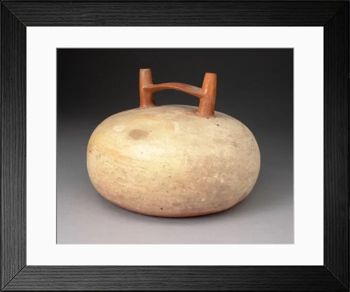 Framed Print : Double Spout and Bridge Bottel Painted with Cream and Orange Slips, 650 / 150 B. C Framed Print : Double Spout and Bridge Bottel Painted with Cream and Orange Slips, 650 / 150 B. C