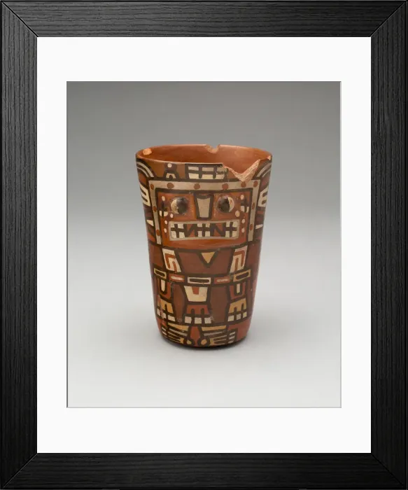 Framed Print : Drinking Cup (Kero) with an Abstracted Masked Figure, A. D. 600 / 1000. Creator: Unknown Framed Print : Drinking Cup (Kero) with an Abstracted Masked Figure, A. D. 600 / 1000. Creator: Unknown