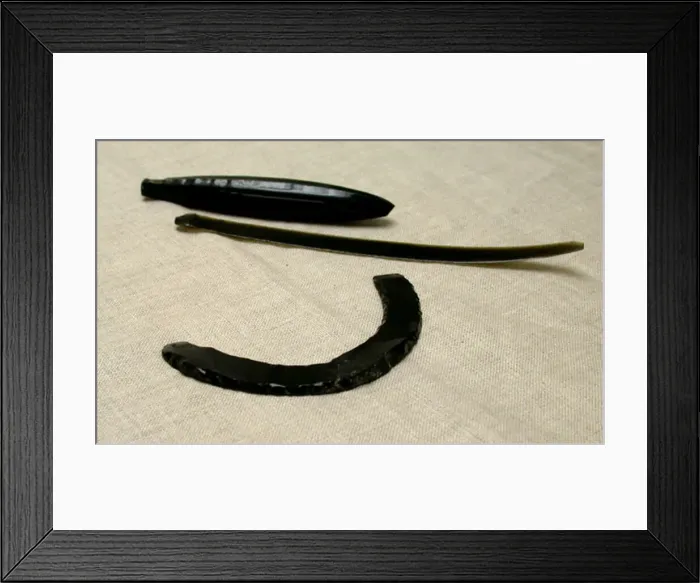 Framed Print : Obsidian Core, Blade, and Curved Neckpiece, c. A. D. 300. Creator: Unknown Framed Print : Obsidian Core, Blade, and Curved Neckpiece, c. A. D. 300. Creator: Unknown