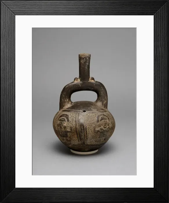 Framed Print : Blackware Stirrup Spout Vessel with a Relief Depicting Warriors with Raised Arms, A. D Framed Print : Blackware Stirrup Spout Vessel with a Relief Depicting Warriors with Raised Arms, A. D