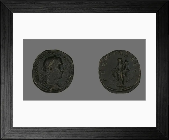 Framed Print : Sestertius (Coin) Portraying Philip the Arab, 244-249. Creator: Unknown Framed Print : Sestertius (Coin) Portraying Philip the Arab, 244-249. Creator: Unknown