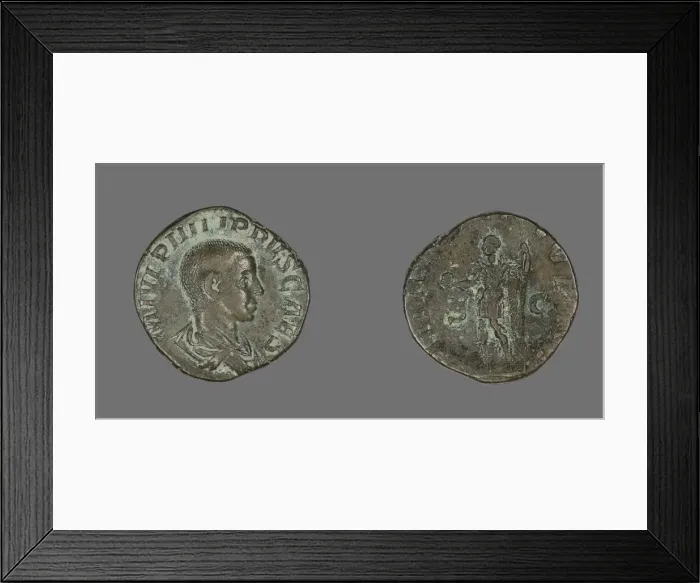 Framed Print : Sestertius (Coin) Portraying King Philip II, 244-246. Creator: Unknown Framed Print : Sestertius (Coin) Portraying King Philip II, 244-246. Creator: Unknown