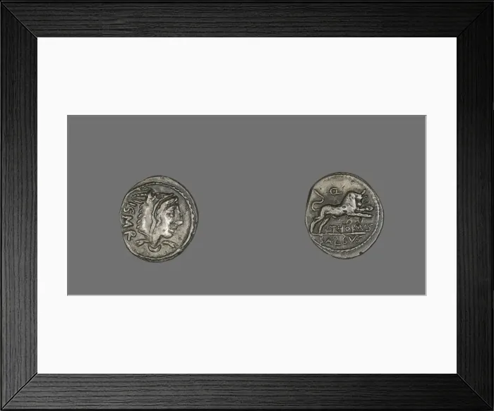 Framed Print : Denarius (Coin) Depicting the Goddess Juno Sospita, 105 BCE. Creator: Unknown Framed Print : Denarius (Coin) Depicting the Goddess Juno Sospita, 105 BCE. Creator: Unknown